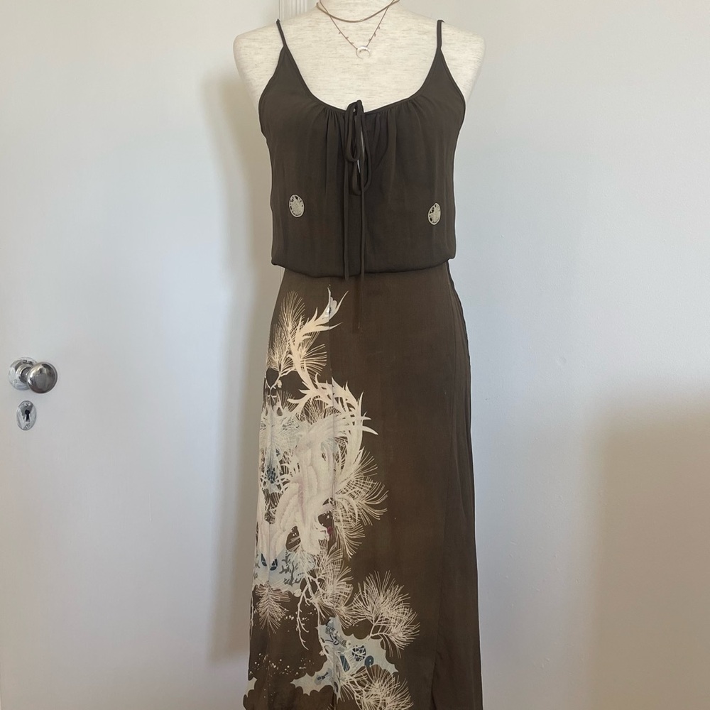 Vintage 1970s Bojangles handmade kimono Midi Skirt tie-front low-back camisole